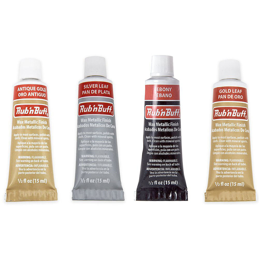 Amaco Rub 'N Buff Wax Metallic Finish, 4 Color Assortment (Silver Leaf, Antique Gold, Gold Leaf, Ebony)