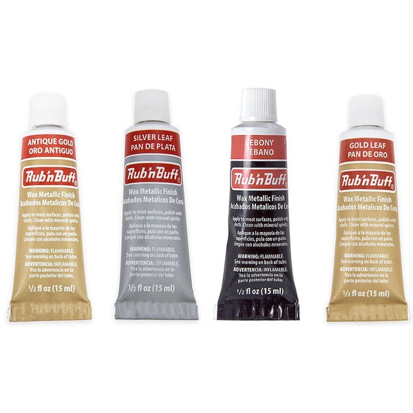 Amaco Rub 'N Buff Wax Metallic Finish, 4 Color Assortment (Silver Leaf, Antique Gold, Gold Leaf, Ebony)