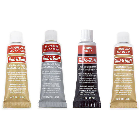 Amaco Rub 'N Buff Wax Metallic Finish, 4 Color Assortment (Silver Leaf, Antique Gold, Gold Leaf, Ebony)