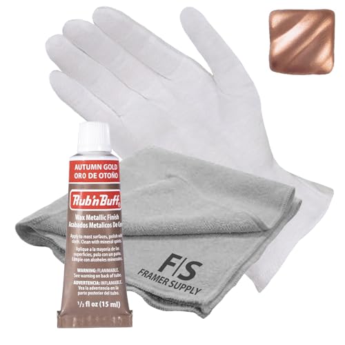 Rub n Buff Metallic Wax with Cotton Glove and 8" x 8" Cloth - Gilding Wax for a Smooth Adjustable Gloss Finish - Single 0.5oz/15ml Tube (Autumn Gold)