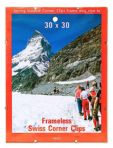 BC Imports Swiss Corner Clips Metal Frame Clips for Pictures up to 30 x 30 inches, 1 Set of 4 Clips