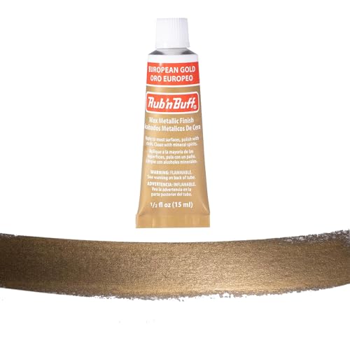 Rub n Buff Metallic Wax with Cotton Glove and 8" x 8" Cloth - Gilding Wax for a Smooth Adjustable Gloss Finish - Single 0.5oz/15ml Tube (European Gold)