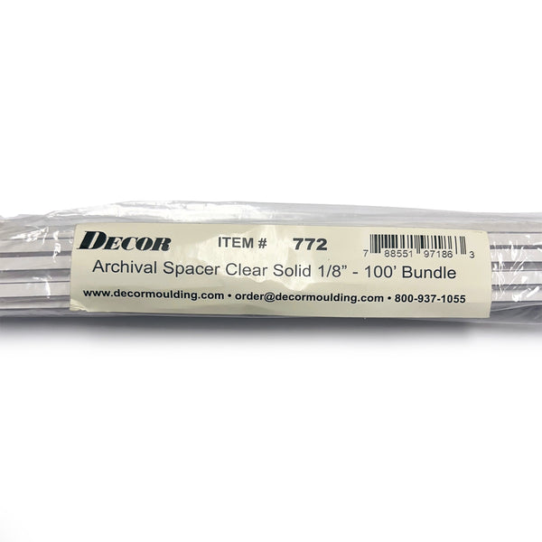 Framer Supply Archival Glass & Art Spacer â€“ Clear 1/8", 100 Ft Solid Bundle (20 x 5' Sticks), pH Neutral Peel-and-Stick Frame Spacer for Archival Framing & Artwork Protection