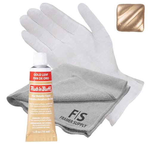 Rub n Buff Metallic Wax with Cotton Glove and 8" x 8" Cloth - Gilding Wax for a Smooth Adjustable Gloss Finish - Single 0.5oz/15ml Tube (Gold Leaf)