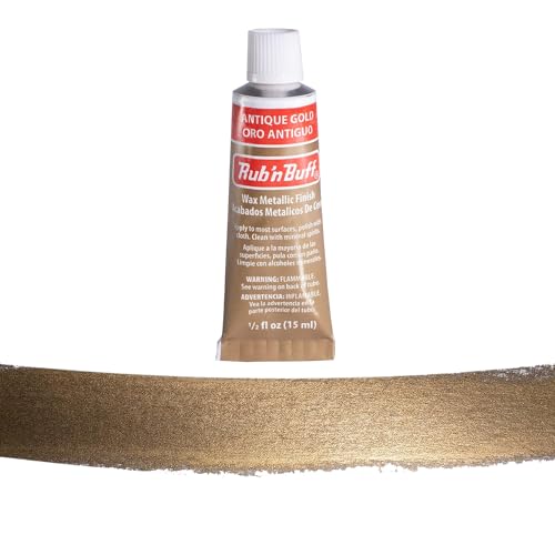 Rub n Buff Metallic Wax with Cotton Glove and 8" x 8" Cloth - Gilding Wax for a Smooth Adjustable Gloss Finish - Single 0.5oz/15ml Tube (Antique Gold)