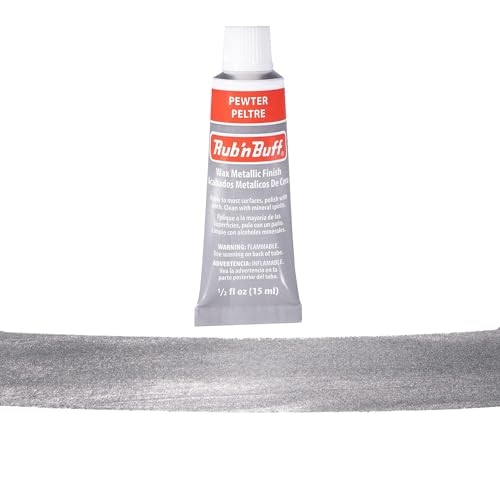 Rub n Buff Metallic Wax with Cotton Glove and 8" x 8" Cloth - Gilding Wax for a Smooth Adjustable Gloss Finish - Single 0.5oz/15ml Tube (Pewter)