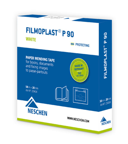 Neschen Filmoplast P90 White Paper Archival Mending Tape, 3/4in x 165ft, Single Roll in Dispenser Box