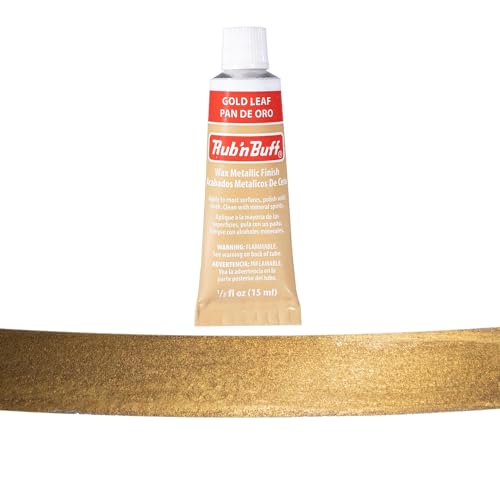 Rub n Buff Metallic Wax with Cotton Glove and 8" x 8" Cloth - Gilding Wax for a Smooth Adjustable Gloss Finish - Single 0.5oz/15ml Tube (Gold Leaf)
