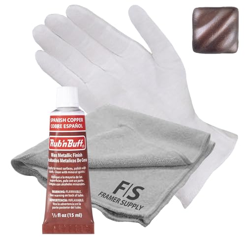 Rub n Buff Metallic Wax with Cotton Glove and 8" x 8" Cloth - Gilding Wax for a Smooth Adjustable Gloss Finish - Single 0.5oz/15ml Tube (Spanish Copper)