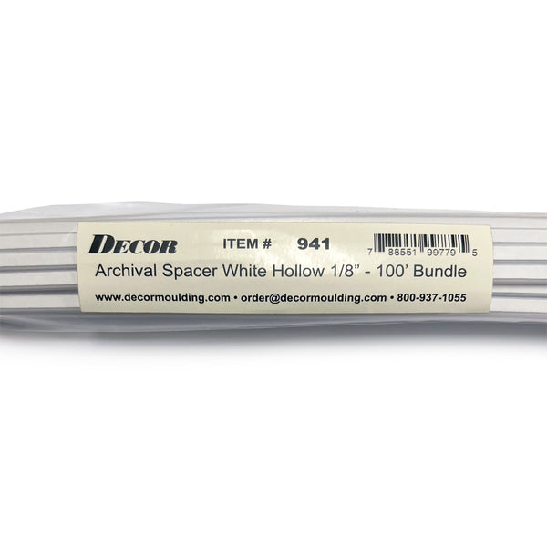 Framer Supply Archival Glass & Art Spacer â€“ White 1/8", 100 Ft Hollow Bundle (20 x 5' Sticks), pH Neutral Peel-and-Stick Frame Spacer for Archival Framing & Artwork Protection