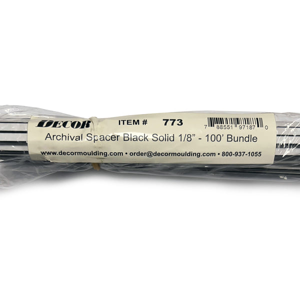 Framer Supply Archival Glass & Art Spacer Black 1/8", 100 Ft Solid Bundle (20 x 5' Sticks), pH Neutral Peel-and-Stick Frame Spacer for Archival Framing & Artwork Protection