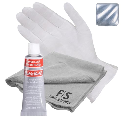 Rub n Buff Metallic Wax with Cotton Glove and 8" x 8" Cloth - Gilding Wax for a Smooth Adjustable Gloss Finish - Single 0.5oz/15ml Tube (Silver Leaf)