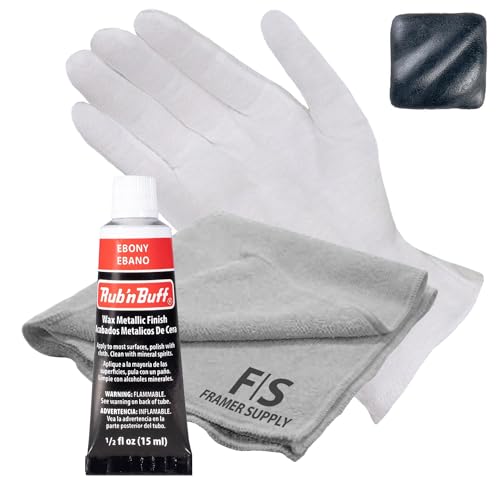 Rub n Buff Metallic Wax with Cotton Glove and 8" x 8" Cloth - Gilding Wax for a Smooth Adjustable Gloss Finish - Single 0.5oz/15ml Tube (Ebony)