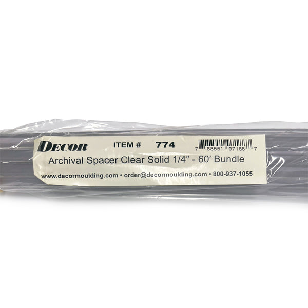 Framer Supply Archival Glass & Art Spacer â€“ Clear 1/4", 60 Ft Solid Bundle (12 x 5' Sticks), pH Neutral Peel-and-Stick Frame Spacer for Archival Framing & Artwork Protection