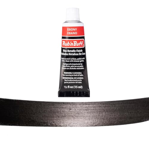 Rub n Buff Metallic Wax with Cotton Glove and 8" x 8" Cloth - Gilding Wax for a Smooth Adjustable Gloss Finish - Single 0.5oz/15ml Tube (Ebony)