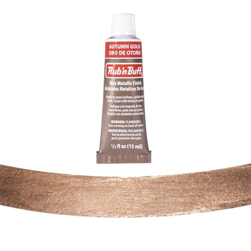 Rub n Buff Metallic Wax with Cotton Glove and 8" x 8" Cloth - Gilding Wax for a Smooth Adjustable Gloss Finish - Single 0.5oz/15ml Tube (Autumn Gold)