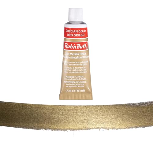 Rub n Buff Metallic Wax with Cotton Glove and 8" x 8" Cloth - Gilding Wax for a Smooth Adjustable Gloss Finish - Single 0.5oz/15ml Tube (Grecian Gold)