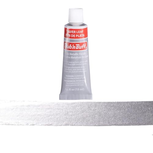 Rub n Buff Metallic Wax with Cotton Glove and 8" x 8" Cloth - Gilding Wax for a Smooth Adjustable Gloss Finish - Single 0.5oz/15ml Tube (Silver Leaf)