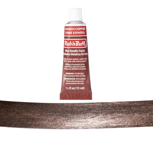 Rub n Buff Metallic Wax with Cotton Glove and 8" x 8" Cloth - Gilding Wax for a Smooth Adjustable Gloss Finish - Single 0.5oz/15ml Tube (Spanish Copper)