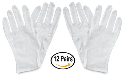 White Cotton Gloves, Hypoallergenic, Moisturizing, Dry Hands, Archival, 12 Pair