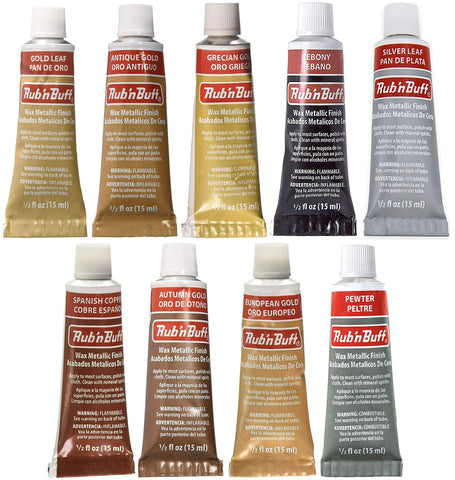 Amaco Rub 'N Buff Wax Metallic Finish, 9 Color Assortment (Gold Leaf, Antique Gold, Grecian Gold, Ebony, Silver Leaf, Spanish Copper, Autumn Gold, European Gold, Pewter)