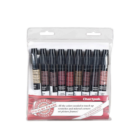 Chartpak Wood Frame Touch-Up Markers, Tri-Nib, 9-Woodgrain Color Set